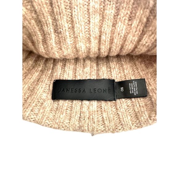 JANESSA LEONE Wool Alpaca Ribbed Knit Beanie Oatmeal ONE SIZE